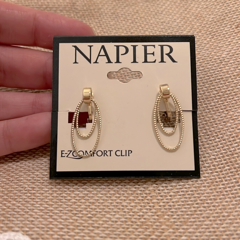 NWT Napier EZcomfort Clip On Earrings Gold